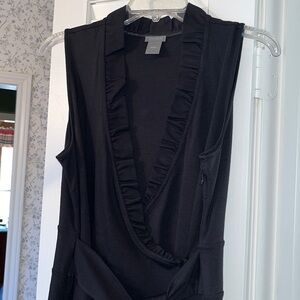 Ann Taylor little black dress. Ruffle collar, wrap front, size 8.